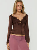 Jerelyn Lace Bust Long Sleeve Top Chocolate