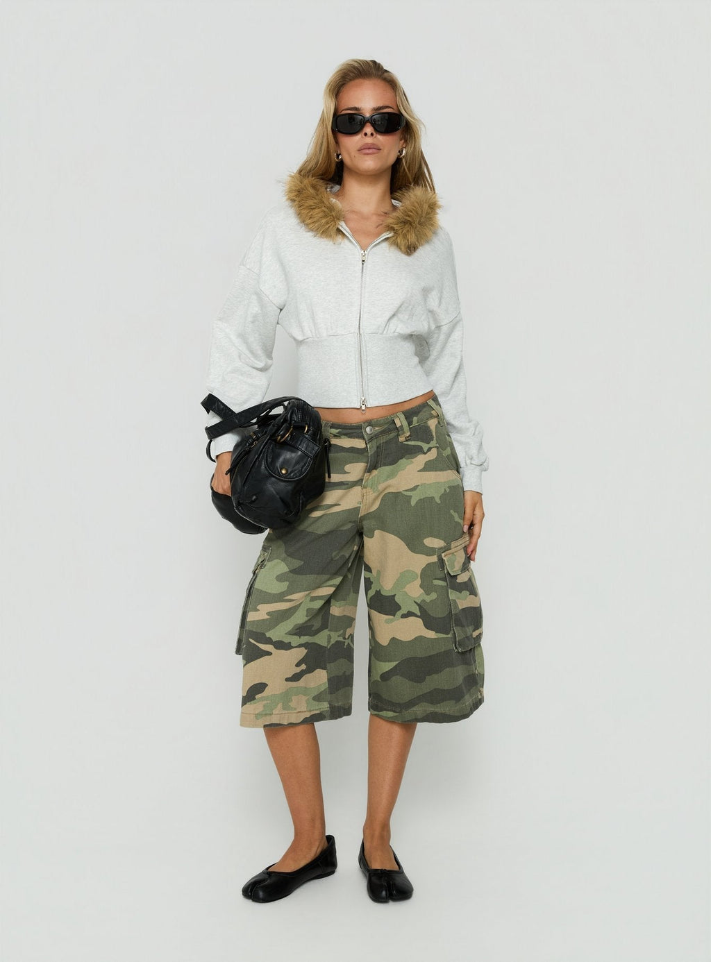 Ramonda Faux Fur Hooded Jumper Grey Marle